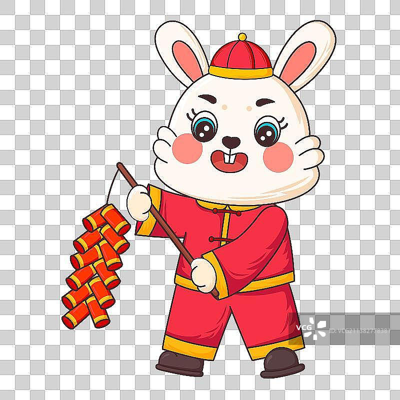 放鞭炮庆祝兔年春节矢量插画图片素材