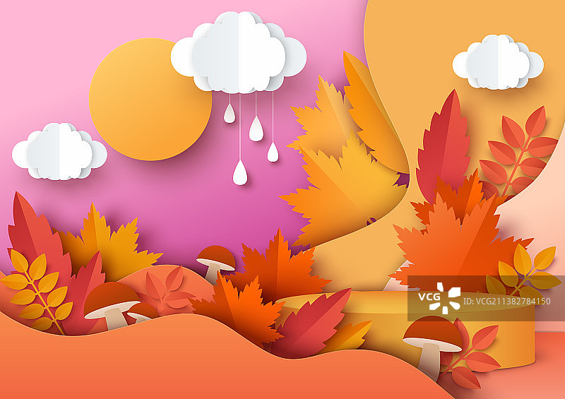 橙色圆形展示台纸艺模型图片素材