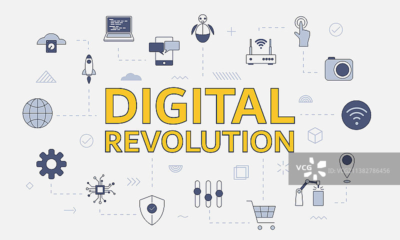 带图标集的数字革命概念图片素材