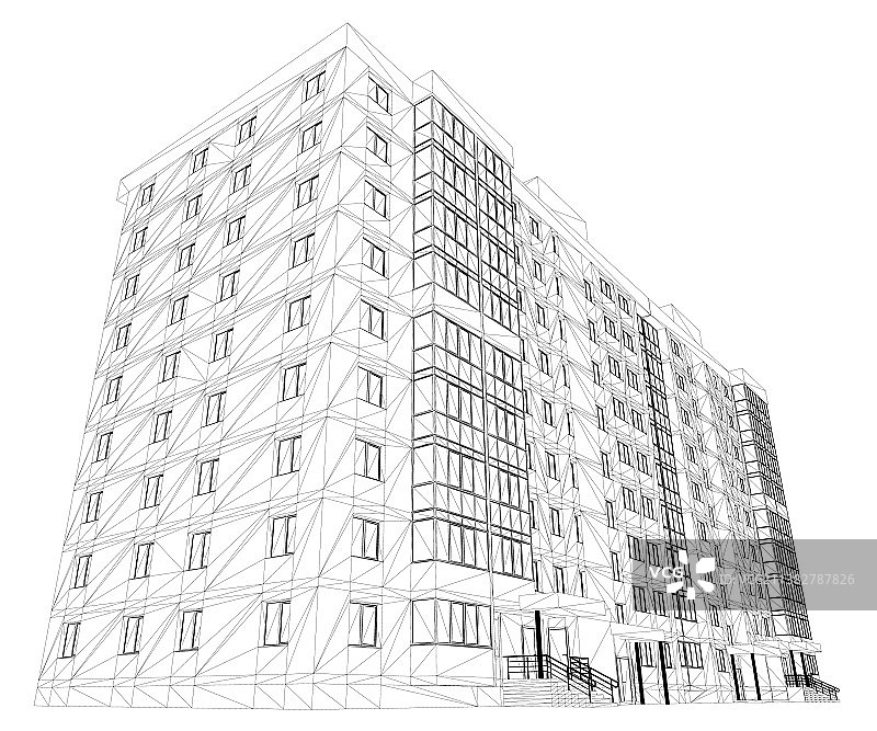黑色线条构成的九层房屋线框图片素材