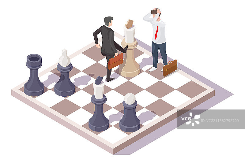 国际象棋上的失败者和成功者商人图片素材