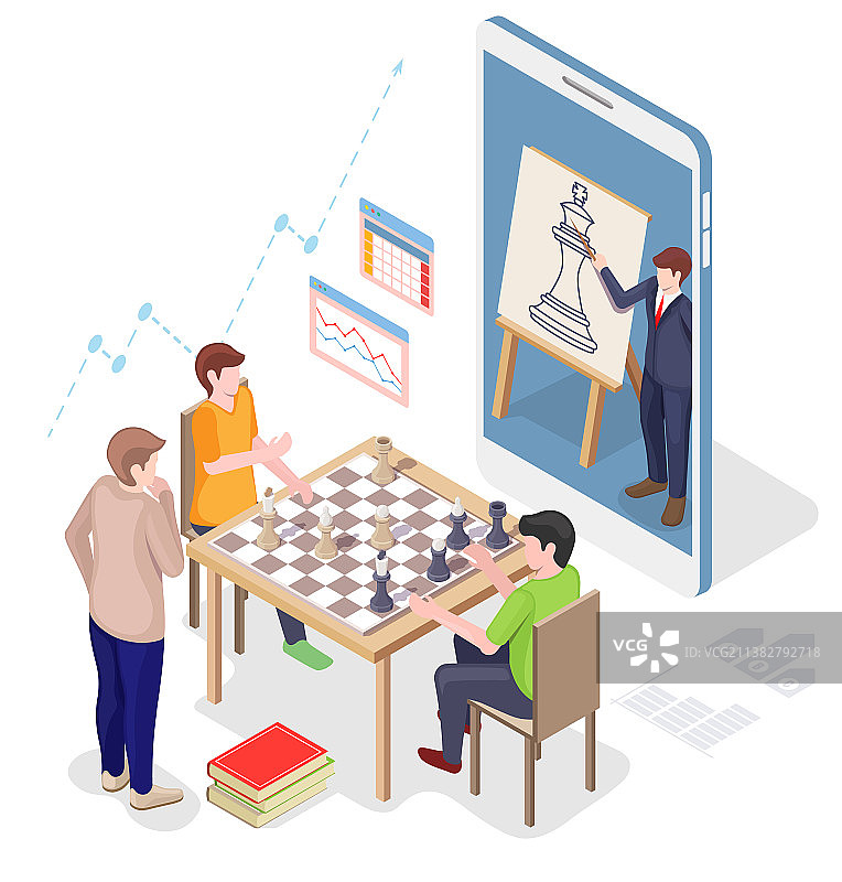 玩家和老师用智能手机玩棋盘游戏图片素材