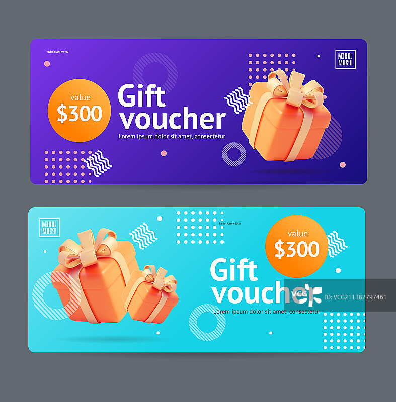 具有逼真细节的3D礼品券图片素材