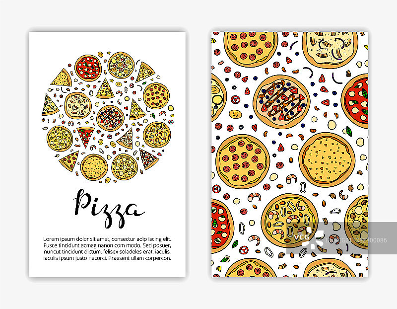 带有手绘披萨的卡片模板图片素材