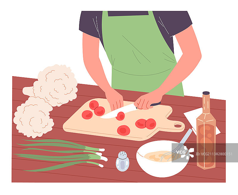 男人在砧板上切番茄准备食材图片素材