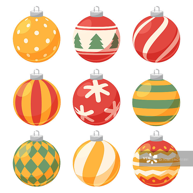 九个不同的圣诞装饰球图片素材