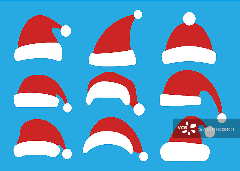 蓝色背景上的圣诞帽套装图片素材