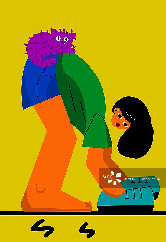 搞怪女生和猫用手穿鞋子图片素材