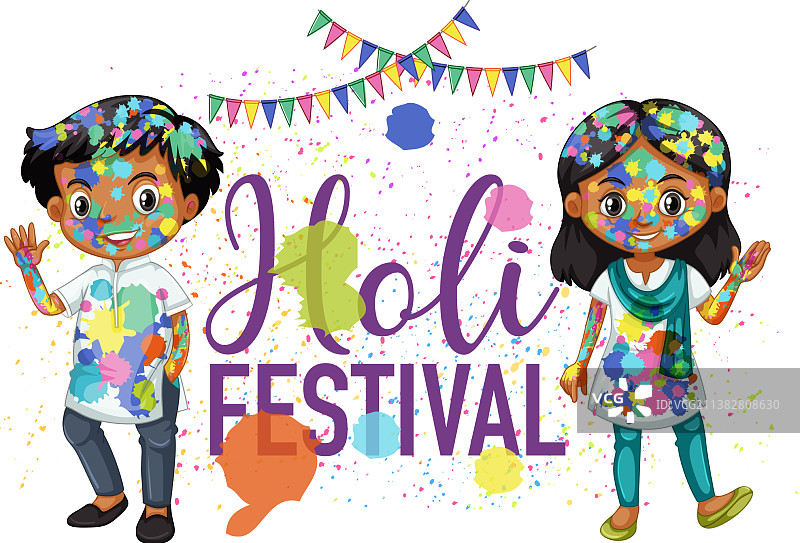 快乐的胡里节与儿童卡通形象图片素材