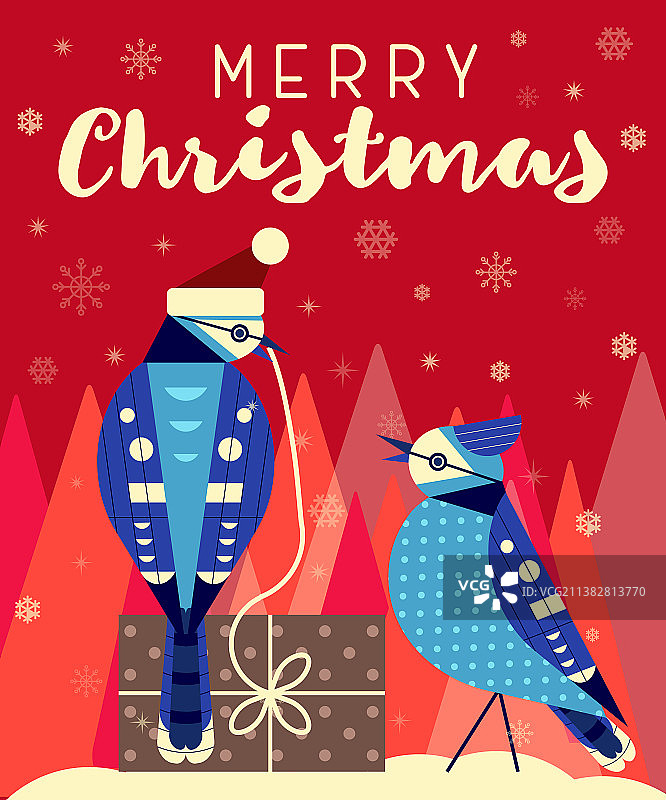戴帽子的小鸟圣诞贺卡图片素材