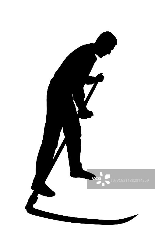 农民用镰刀割草的轮廓图片素材