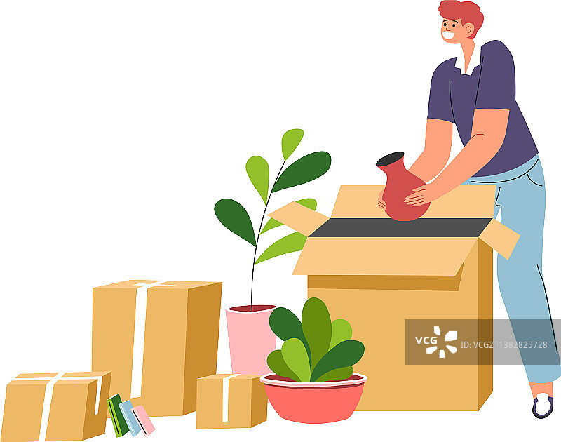 男人打包或拆包准备搬家图片素材