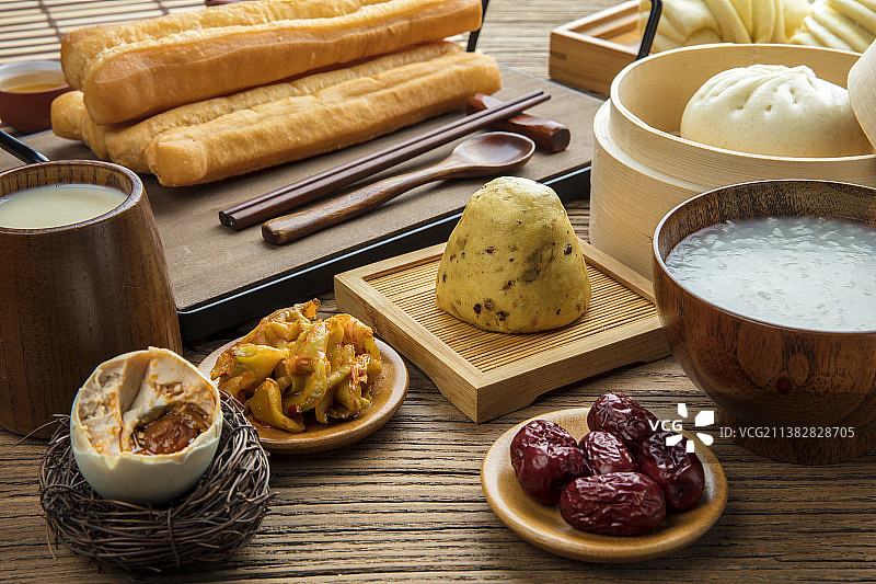 中式早餐和中国茶静物特写图片素材