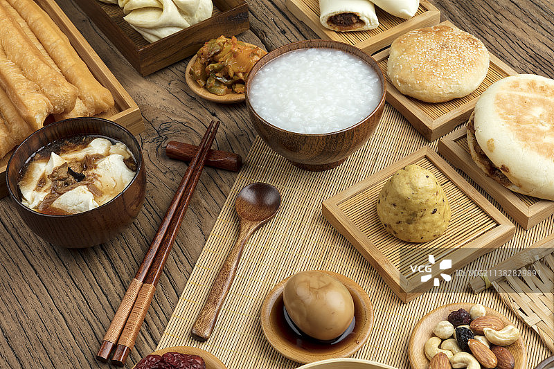 丰盛的中式早餐静物特写图片素材