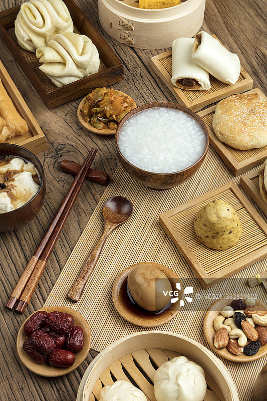 丰盛的中式早餐静物特写图片素材