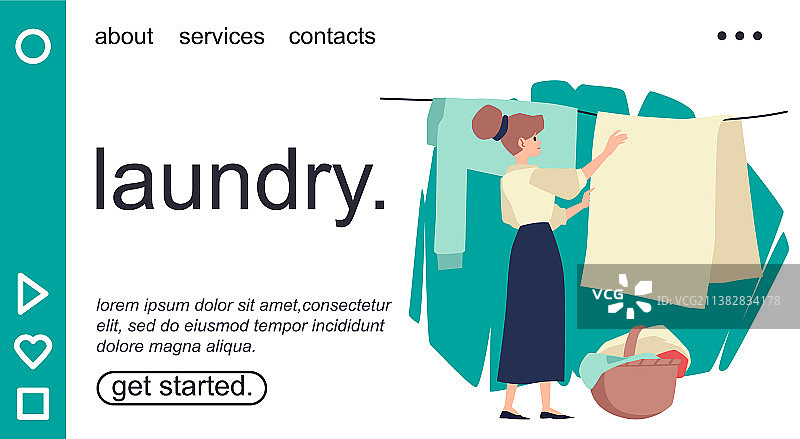 女人晾晒或取下干净的衣服图片素材