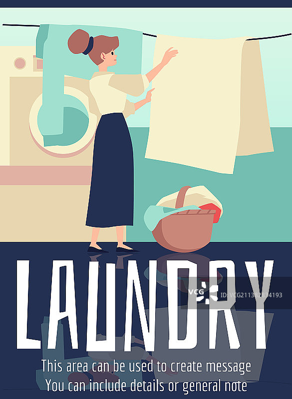 女士晾晒干净衣物的洗衣banner图片素材