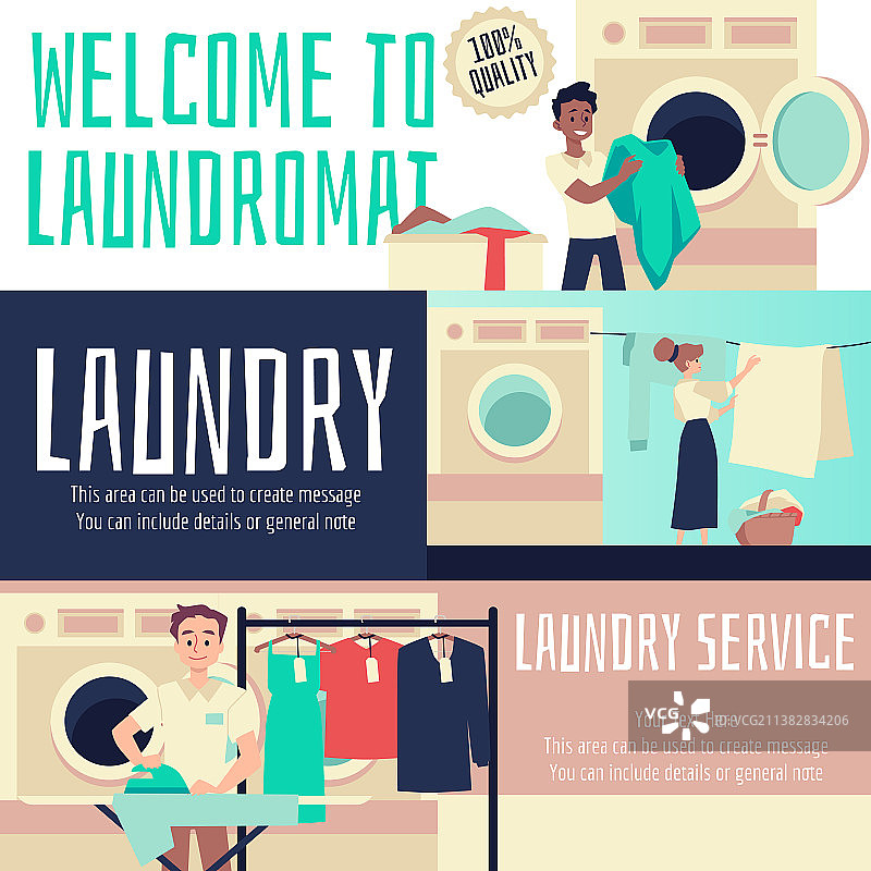 洗衣和自助洗衣店服务宣传banner或宣传单图片素材
