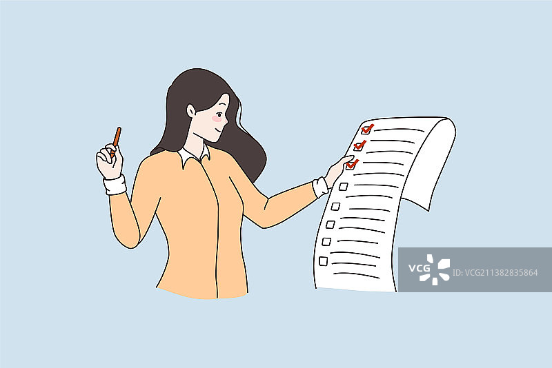 女人手持纸张检查已完成的任务图片素材