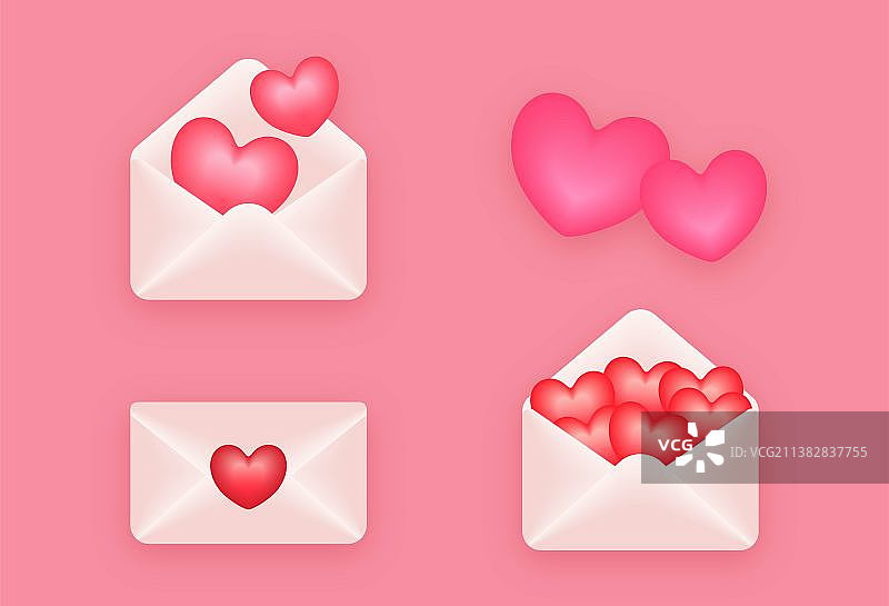 粉色爱心信封矢量素材图片素材