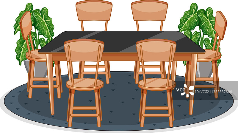 地毯上的桌子和六把椅子图片素材