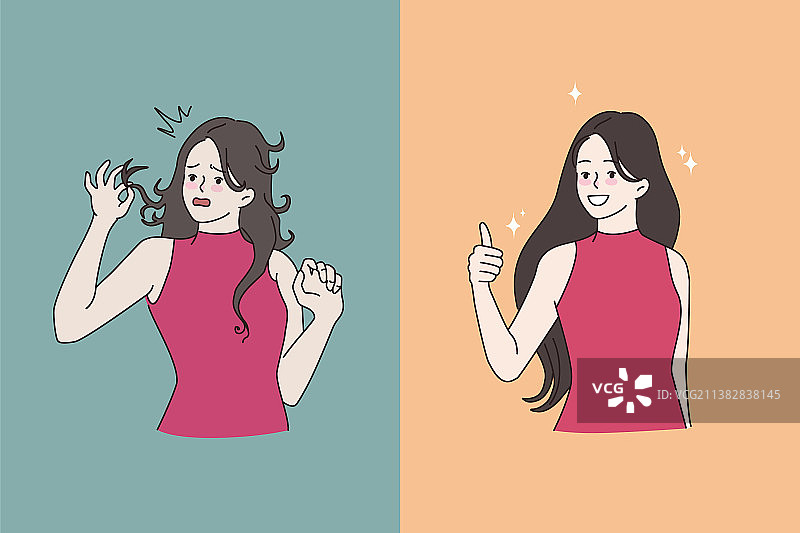 发廊护理前后的女人图片素材