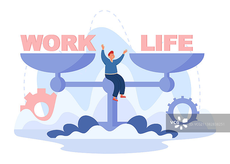 快乐的男人坐在带有工作文字的秤上图片素材