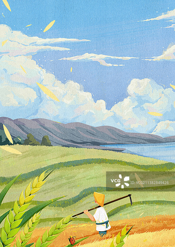 竖版农民在农田小满节气海报图片素材