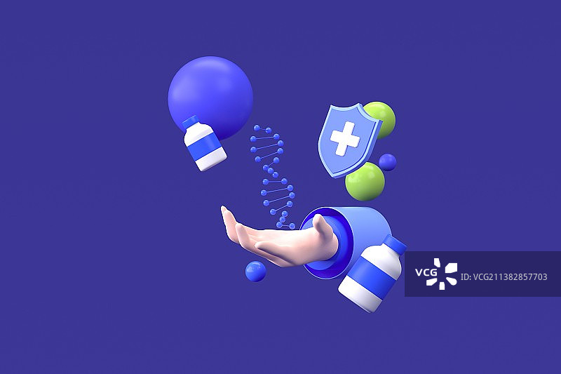3D渲染生物医药卡通插画图片素材