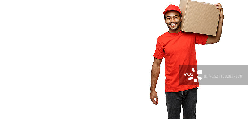 送货概念 - 快乐的非裔美国人送货员肖像集图片素材