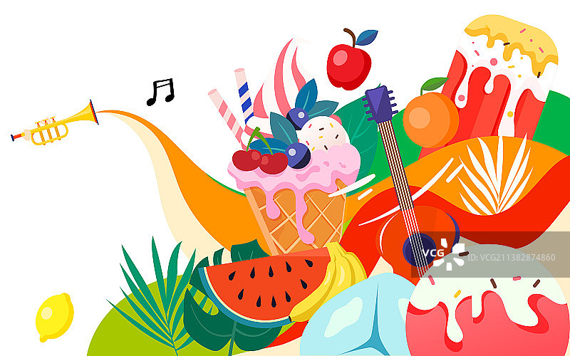 夏天人物音乐派对小暑节气夏日美食雪糕插画图片素材