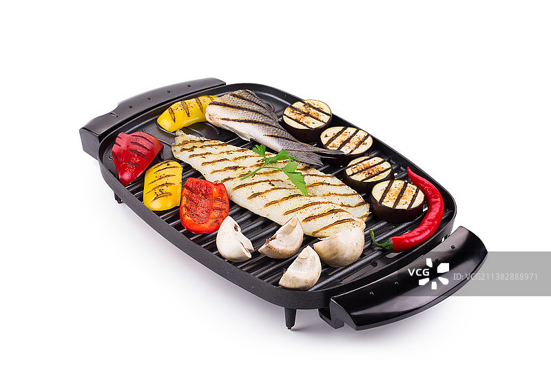 白色背景容器烤鸡柳高角度视图图片素材