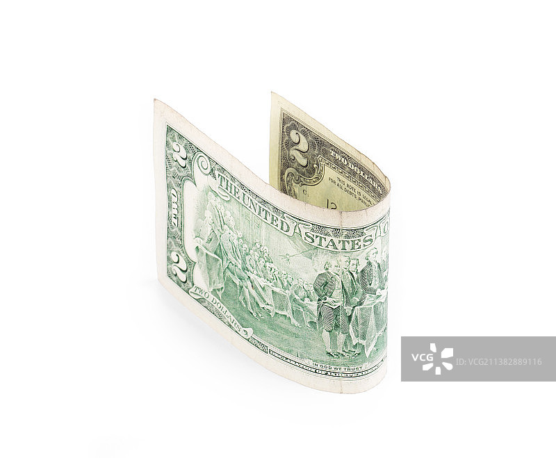两美元纸币特写，背景为白色，摩尔多瓦图片素材