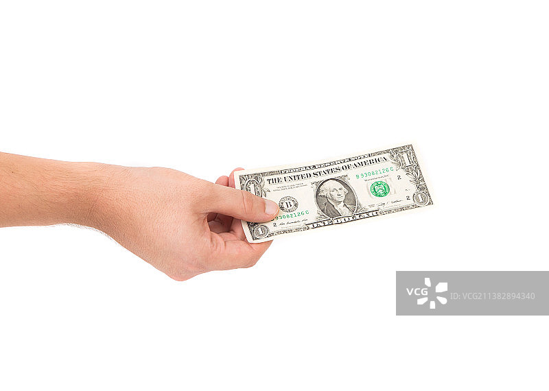 手中拿着美元钞票，在白色背景下拿着纸币图片素材