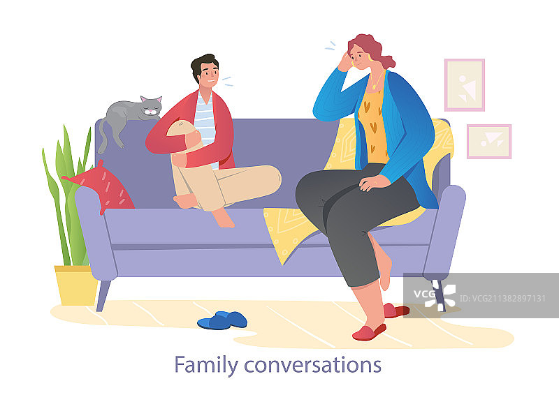 夫妻在沙发上交谈图片素材