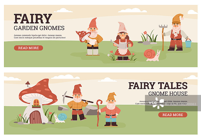 带仙女花园侏儒的横幅合集图片素材