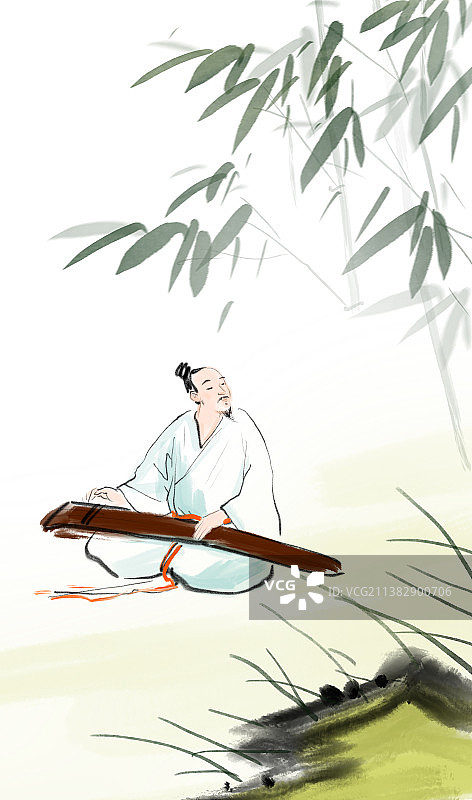 古典诗词文学插画俞伯牙图片素材