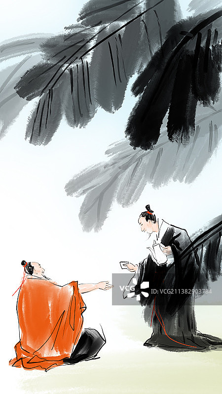 竹林七贤古典诗词文学插画夏天芭蕉林里饮酒畅谈图片素材