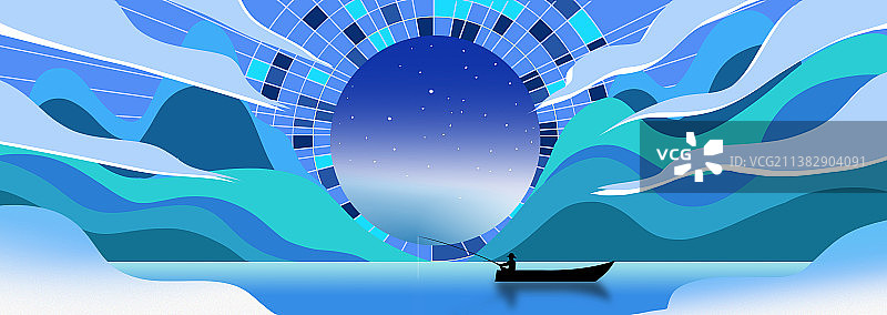 数字概念想象力梦境宇宙天空大海垂钓星空幻想插画图片素材