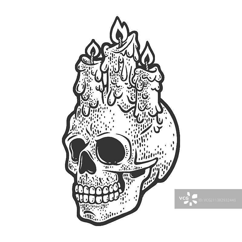 头骨上的蜡烛残骸素描图片素材