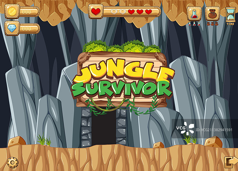 带有地下熔岩的平台游戏模板图片素材