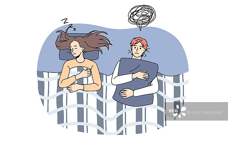 失眠焦虑的人们在夜晚醒来图片素材
