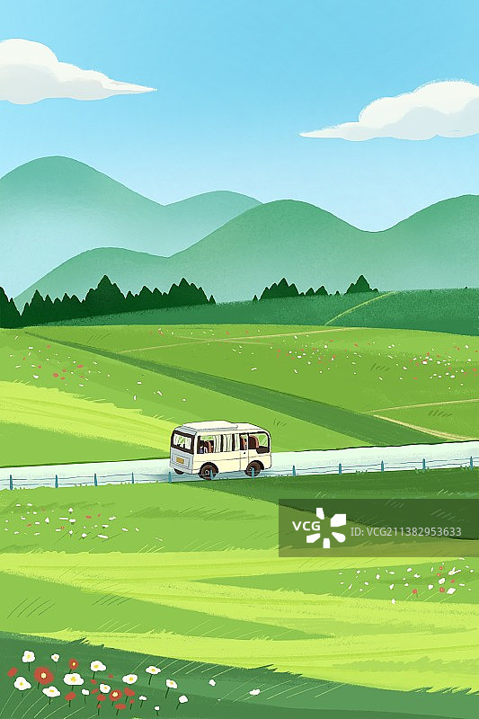 开往夏天的巴士图片素材