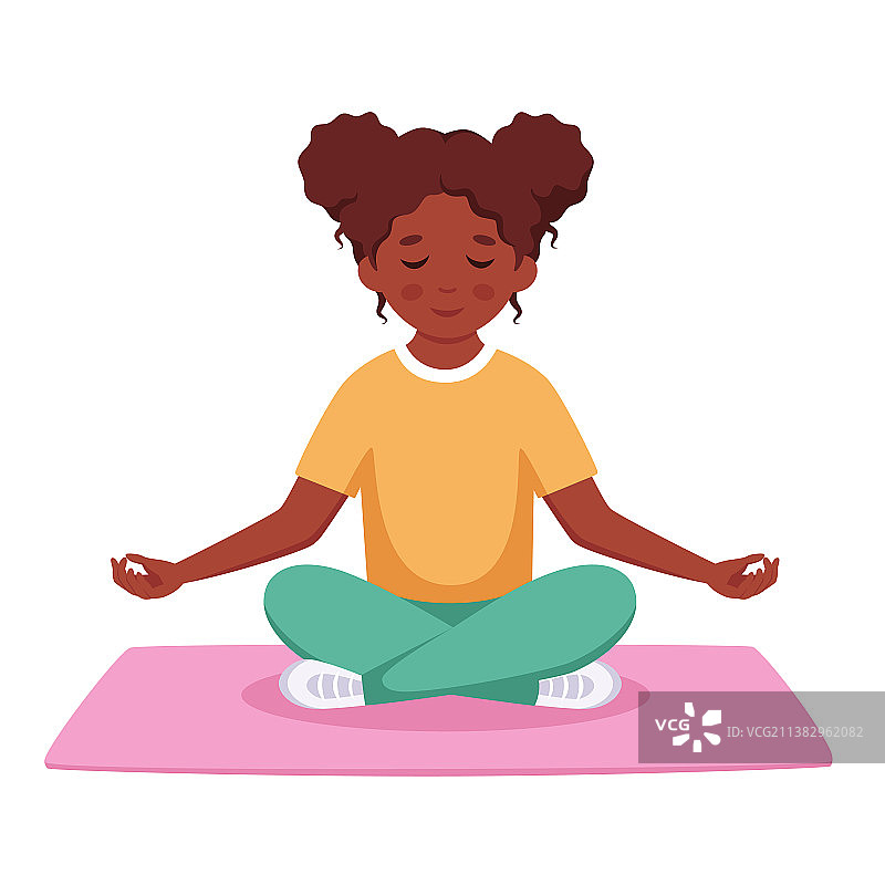 黑人女孩莲花坐姿冥想体操图片素材