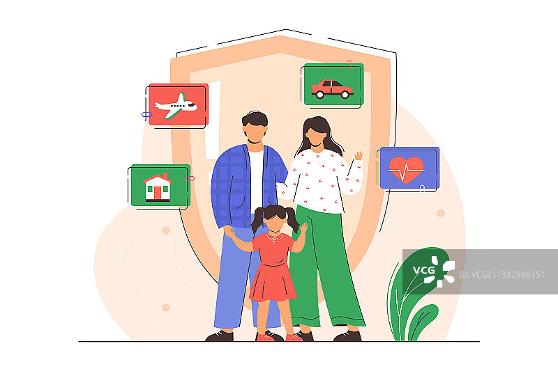 家庭汽车旅行和家庭健康保险图片素材