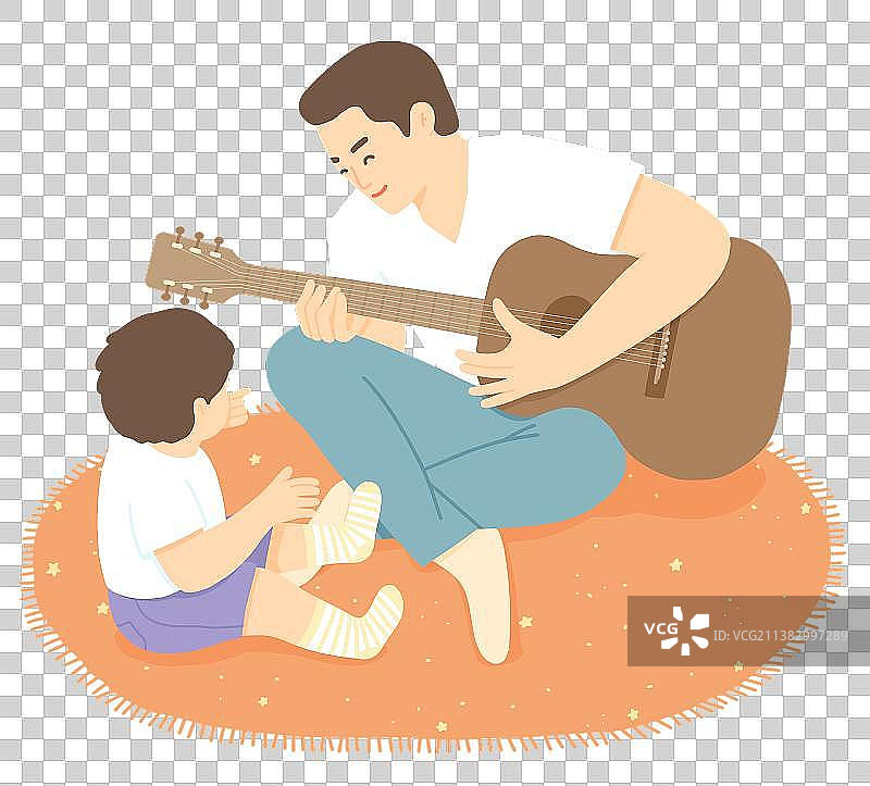 爸爸弹吉他给孩子听图片素材