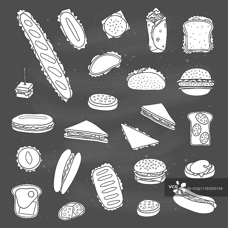 手绘三明治和汉堡包图片素材