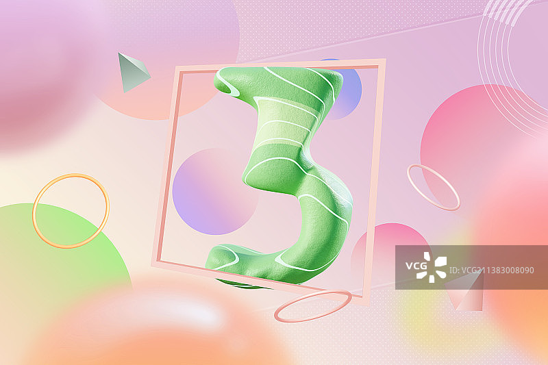 3D梦幻几何糖果色数字插图图片素材