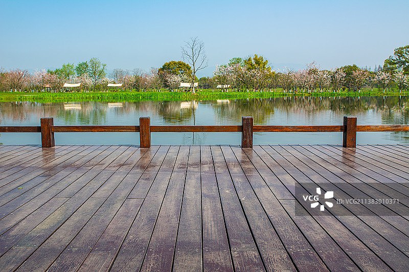 木质观景台 防腐木平台 亲水平台 木栈道 浙江杭州良渚古城遗址公园图片素材