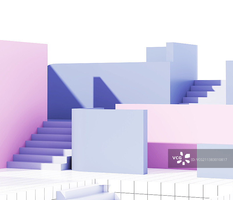 三维渲染户外几何建筑空间场景图片素材